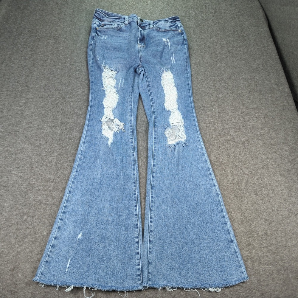 Judy Blue Jeans Womens 31 Blue High Rise Flare Stretch Distressed Casual Hippie